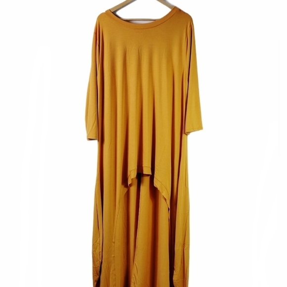 Zenana Outfitters Hi-Low Long Tunic Top Duster 3/4 Sleeve Mustard Yellow - Picture 6 of 7